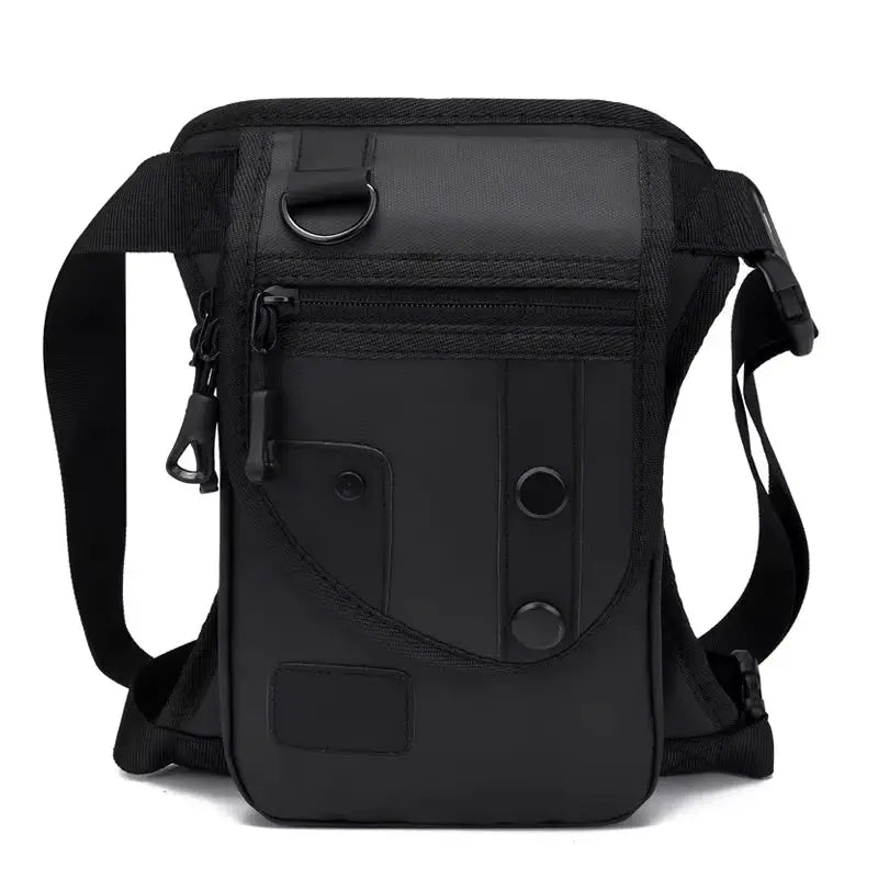 Leg bag by Simples Market, black compact waist pack with multiple pockets and adjustable strap.