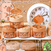 Capybara cartoon flip-top dual-hole pencil sharpener set of 4 in orange plastic by Simples Market