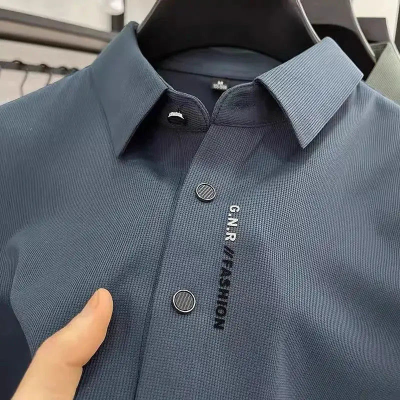 G.N.R FASHION polo shirt in blue ice silk fabric for men, short sleeve casual golf top
