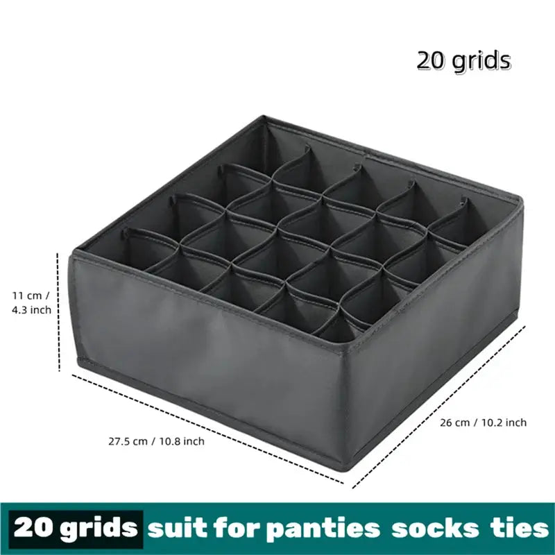 Socks underwear organizer storage box with 20-grid compartments, black fabric