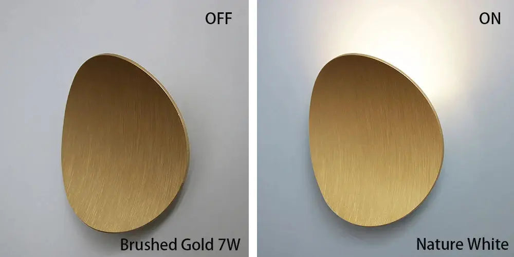 LED indoor wall lamp; two finishes shown: brushed gold 7W and nature white aluminum wall light