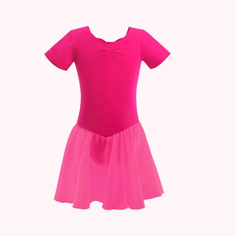 DreamDance Girls Ballet Leotard Dress With Chiffon Skirt Breathable Cotton Elastane Blend For Flexible Comfort