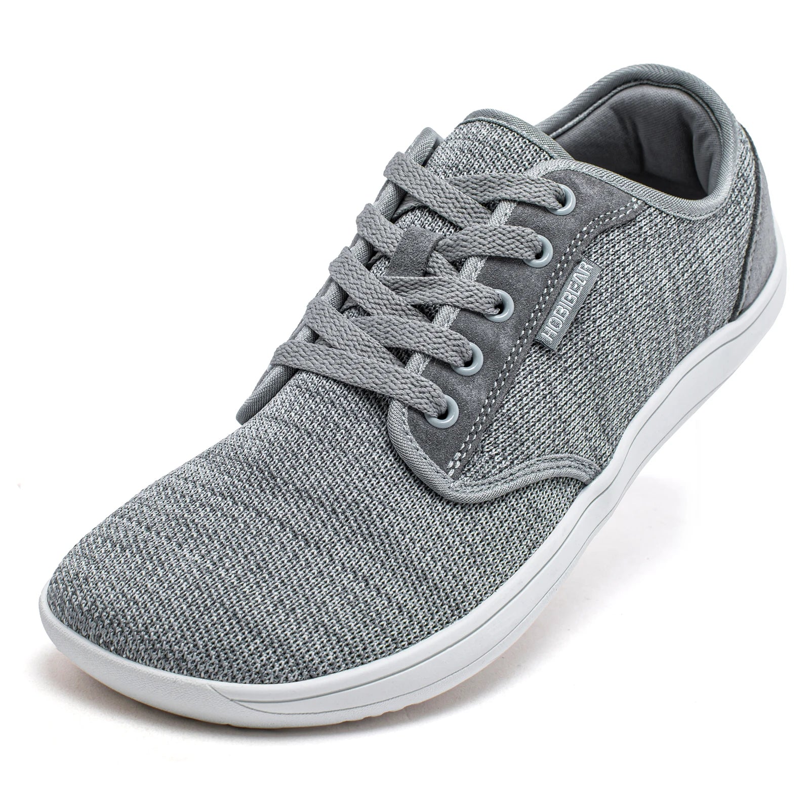 HOBIBEAR grey knit sneaker with lace-up front, unisex wide fit