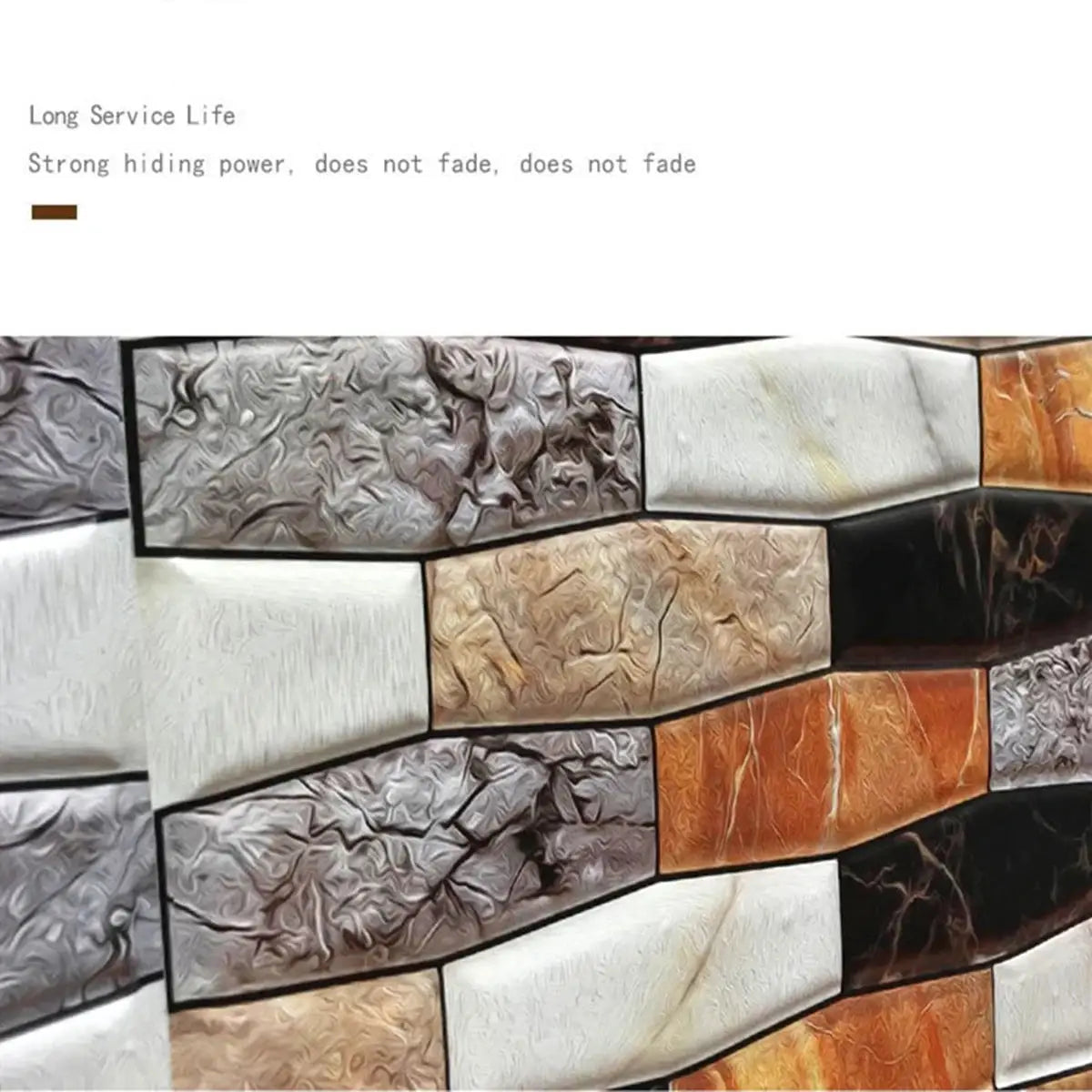 Self-adhesive tile wall sticker set (5/10 pcs) in 3D PVC with brick-pattern in grey, beige, orange, Simples Market