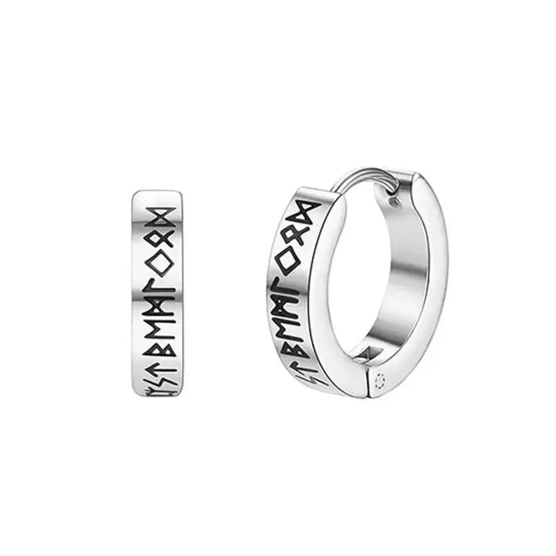 Stainless Steel Viking Rune Hoop Earrings Unisex 12mm Huggie For Men Women Nordic Religious Jewelry
