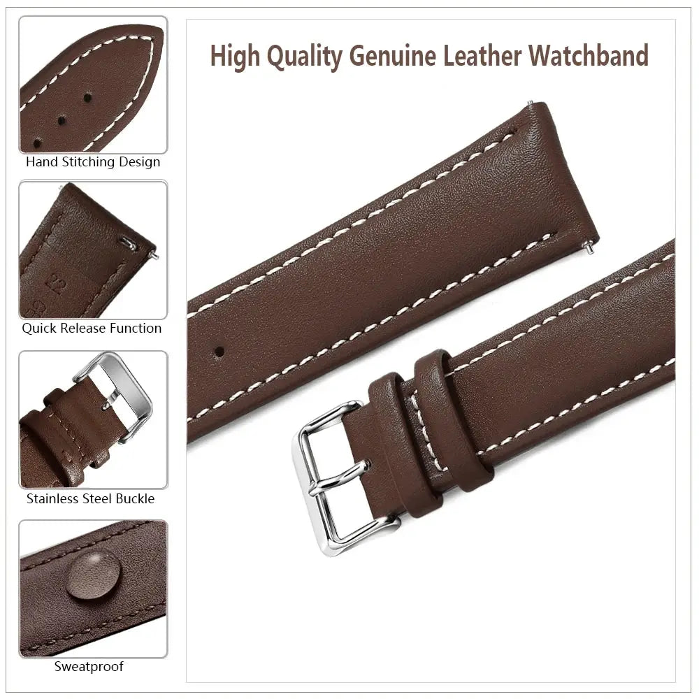 Timely Top Grain Genuine Leather Watch Band Quick Release For Easy Swaps Fits 12 To 24 Mm