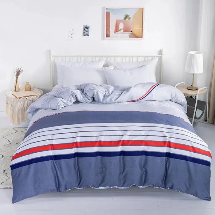 3pc 100% cotton blue striped duvet cover set with 2 matching pillowcases