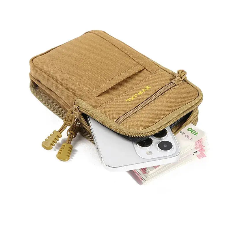 Men's waist bag Simples Market tan nylon MOLLE pouch with phone pocket and zippered compartments