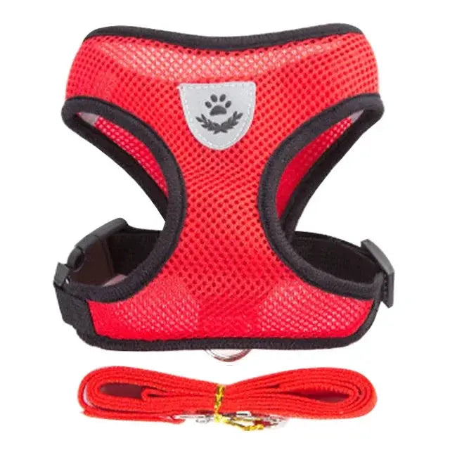 Adjustable Polyester Mesh Cat Harness Vest And Leash Set For Small To Medium Dogs And Cats With Reflective Piping