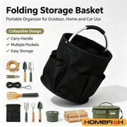 17L folding storage basket by Simples Market with handle and side pockets, ideal outdoor picnic tote and tool organizer