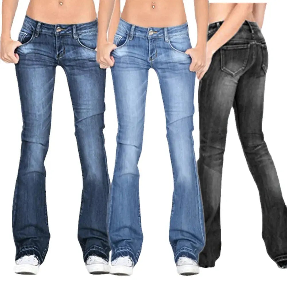 Black Low Rise Flared Jeans Women Vintage Slim Bell Bottom Denim Y2K