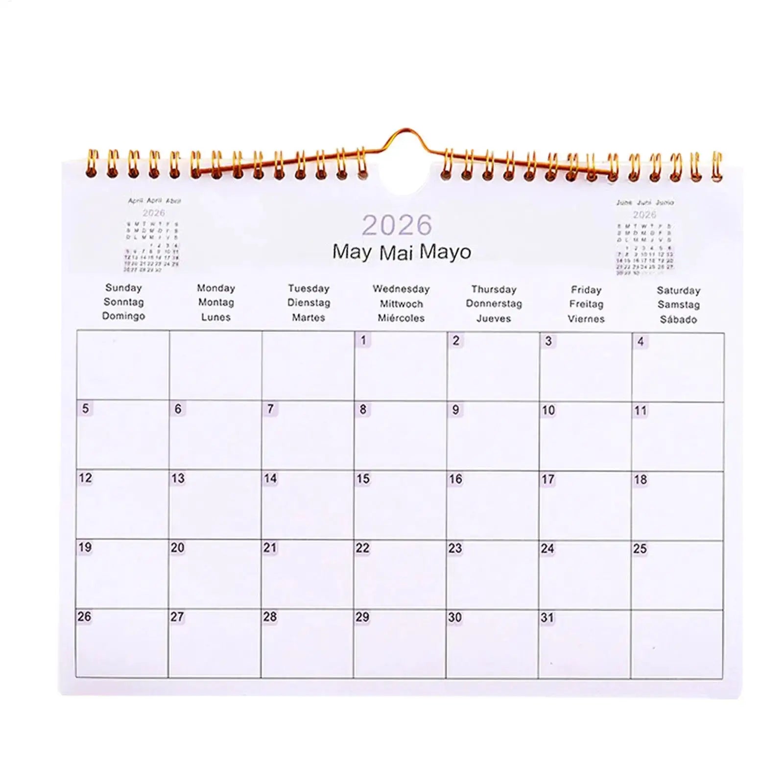2026 multilingual wall calendar, 12-month coil planner by Simples Market, modern decorative calendar for home.