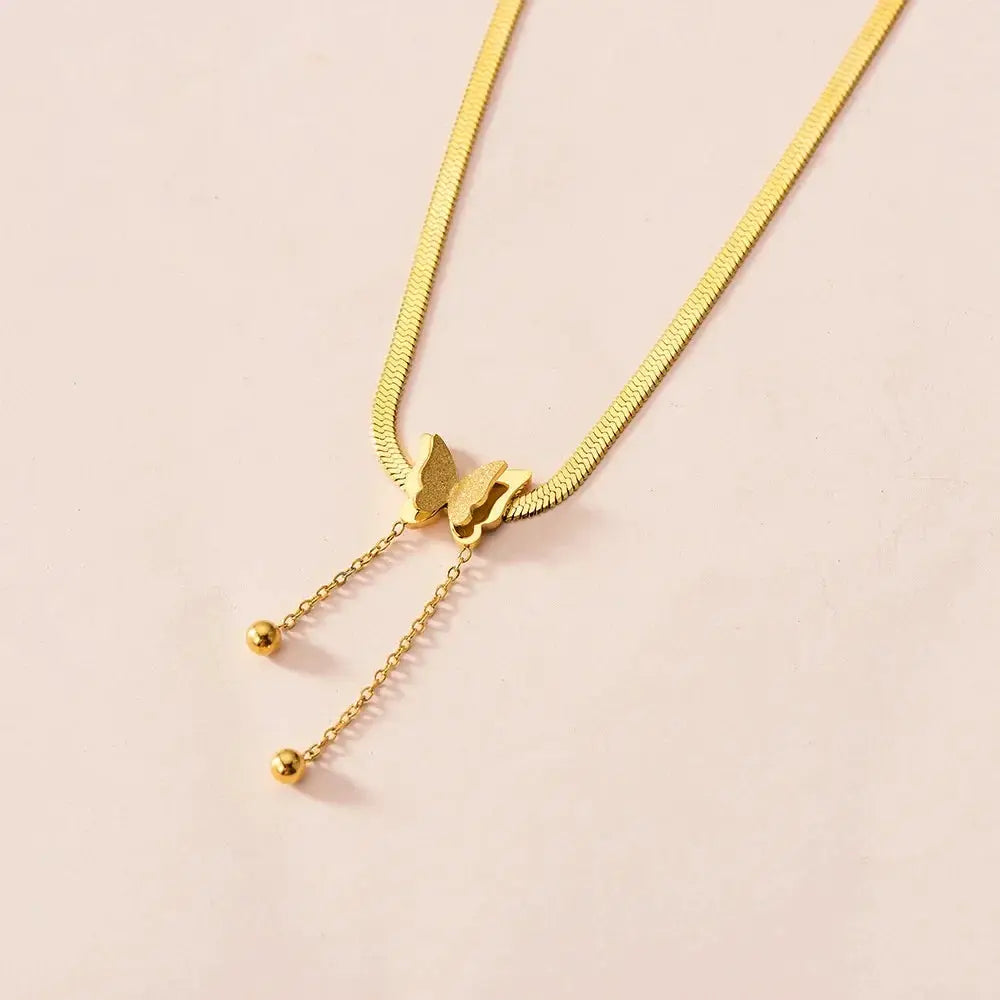 Vintage Butterfly Necklace For Women Golden Stainless Steel Snake Chains Choker With Charm Jewelry Gift
