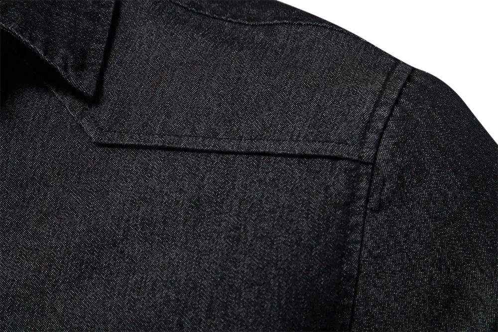 AIOPESON denim shirt for men, dark indigo cotton-elastic fabric with long sleeves