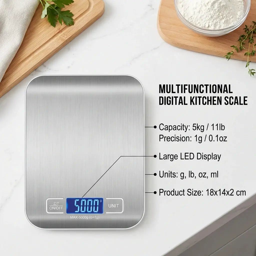 Digital Kitchen Scale With LED Display 5kg 1g Stainless Steel Weighing For Food Jewelry Snacks Baking Home Tools