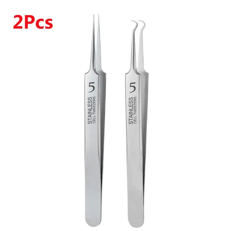 Simples Market stainless steel No.5 blackhead tweezers, 2pc pair for precise blemish extraction
