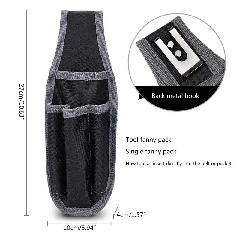Simples Market tool fanny pack, small black polyester waist pouch with gray trim and front pockets