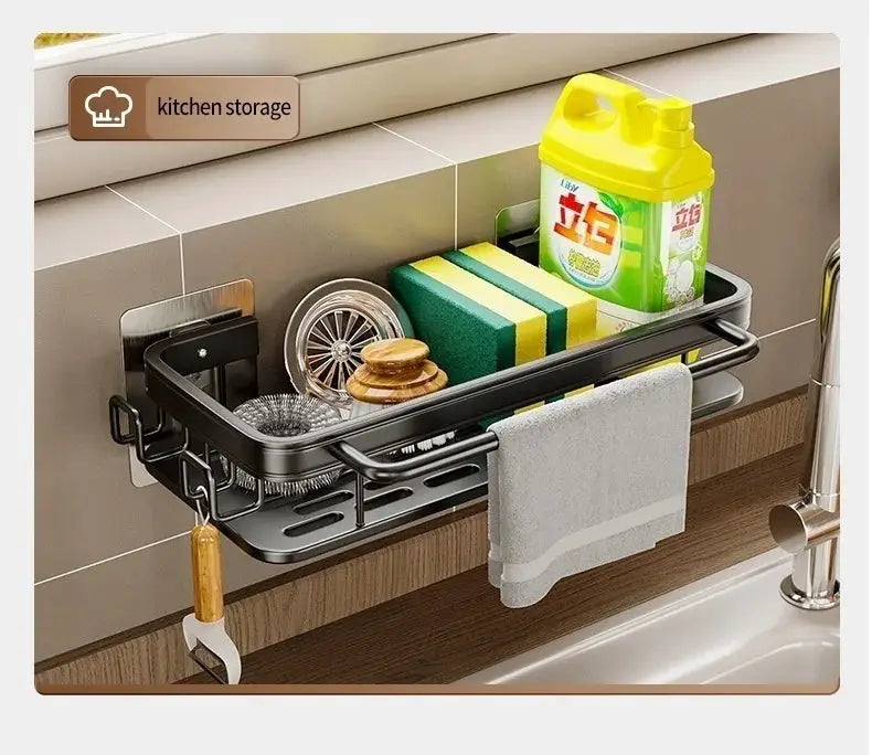 Multi-functional kitchen shelf and drying rack, black metal, no-drill wall-mount by Simples Market