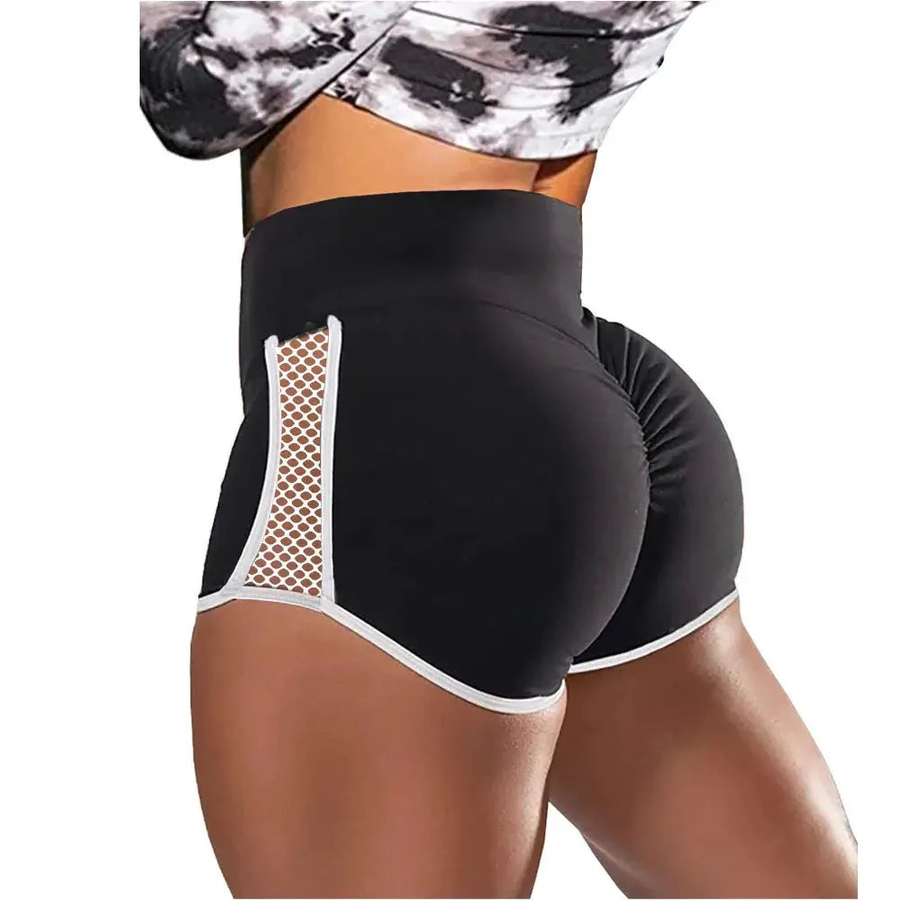 Simples Market black high-waist quick-drying sport shorts with white trim and side mesh panel for women