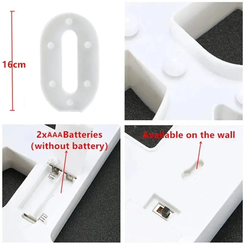 Simples Market Number Lamp 0 luminous LED numeral in white plastic, 16 cm tall, requires 2x AAA batteries (not included)