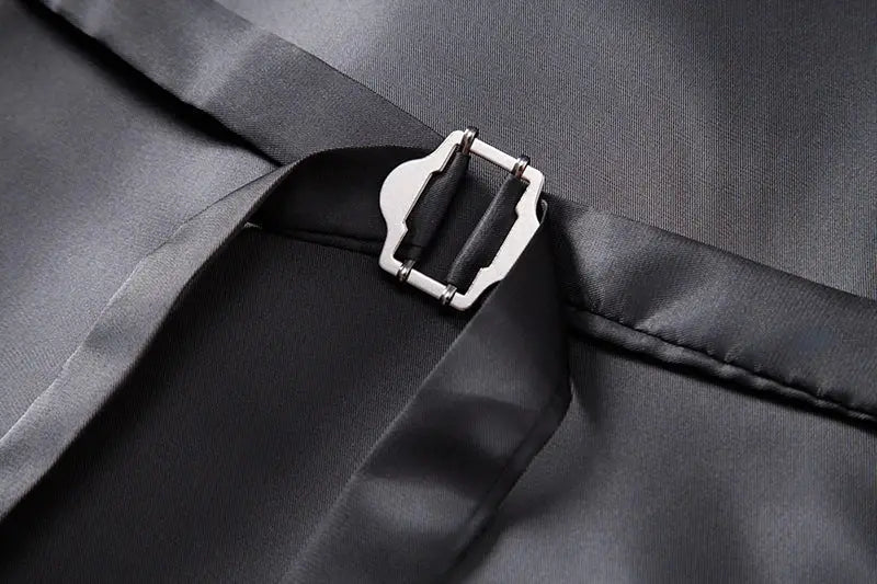 Men's vest waistcoat with dark charcoal lining and metal buckle detail