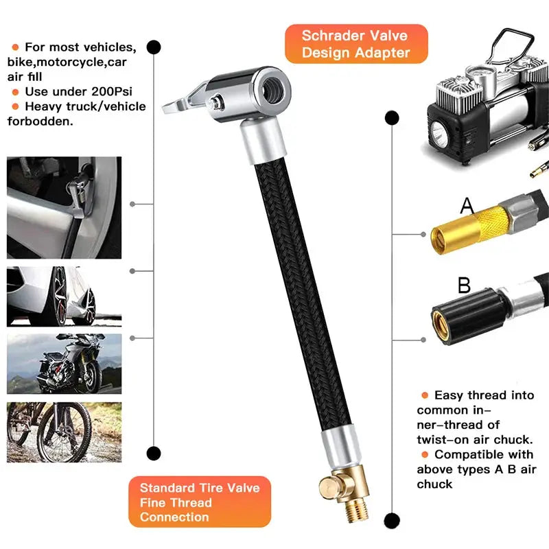 Tire inflator extension hose by Simples Market, 10/20/30/60 cm, brass connector with Schrader adapter