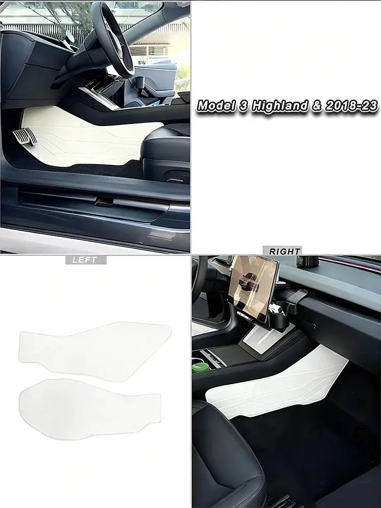 Tesla Model Y Highland white leather floor mats set, 2 pieces for cockpit sides, Simples Market
