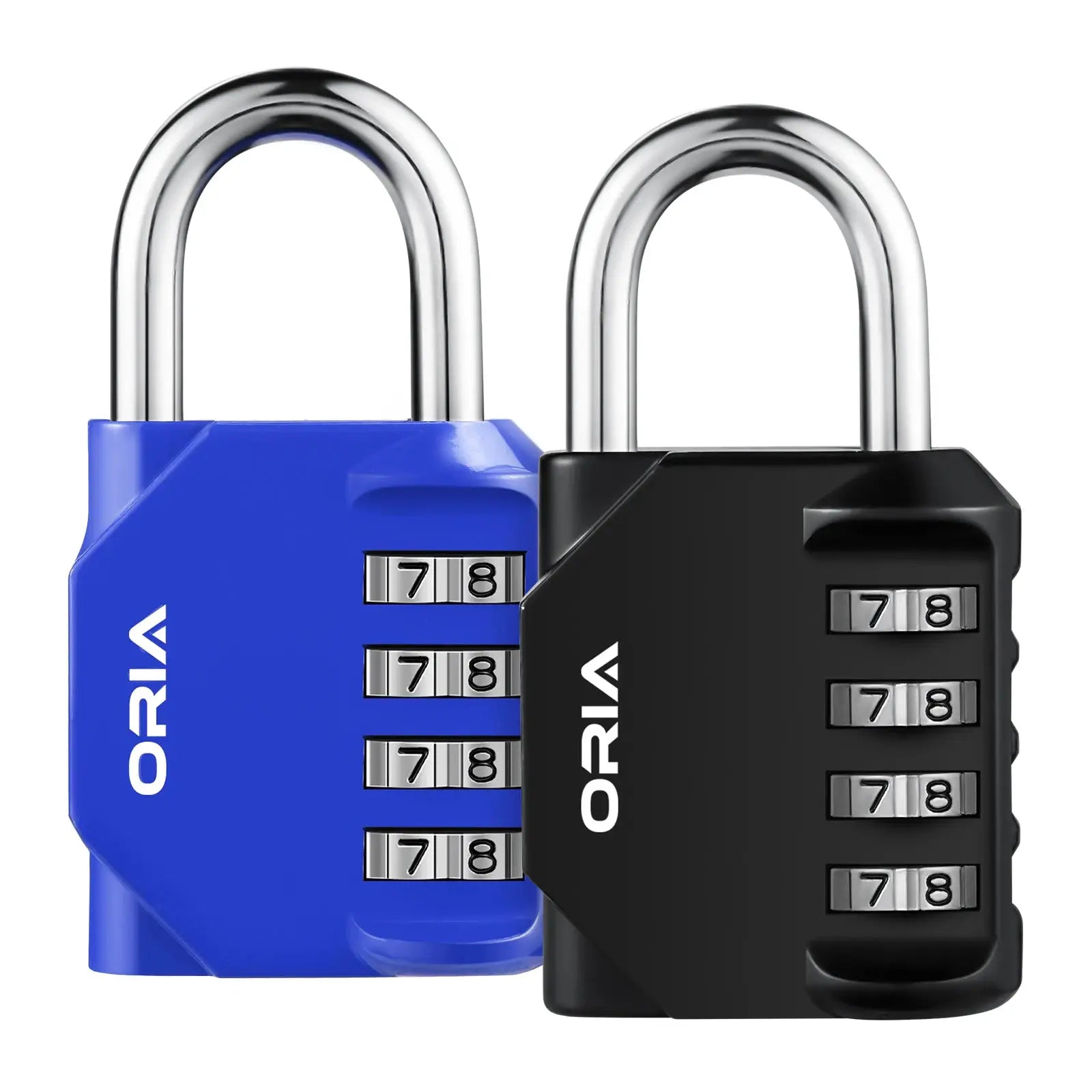 ORIA 2-pack combination padlocks in blue and black with 4-digit dials