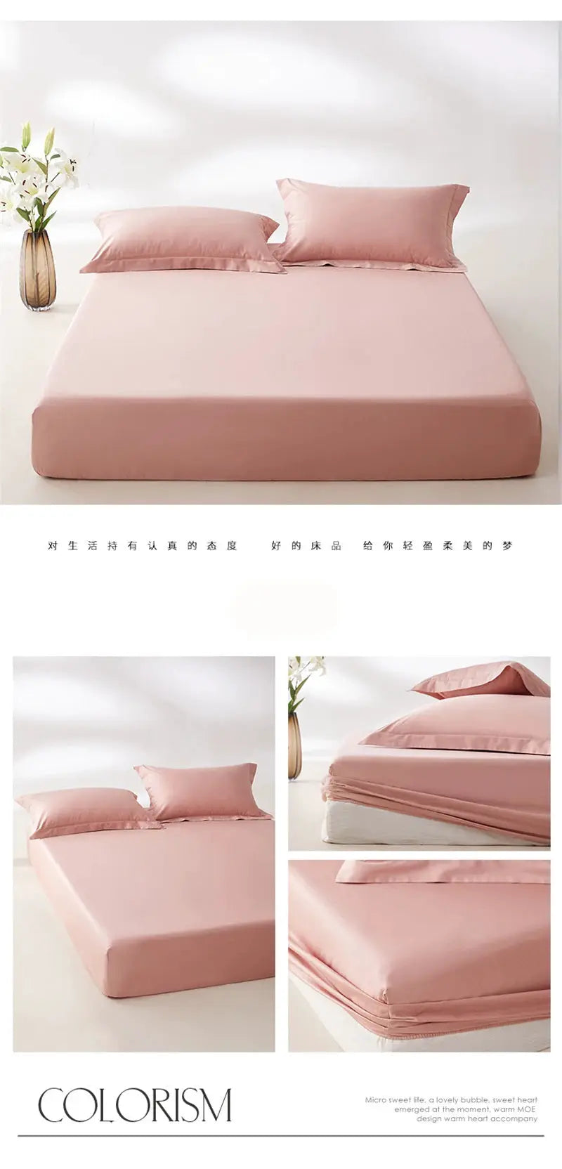 Simples Market pink fitted sheet, 100% Egyptian cotton, 800 thread count with elastic, non-slip fit 140/160/200 cm