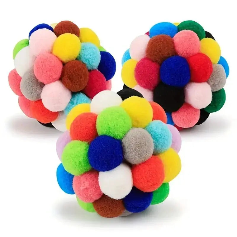 Cat plush pom-pom balls, colorful woolen 3-pack for cats