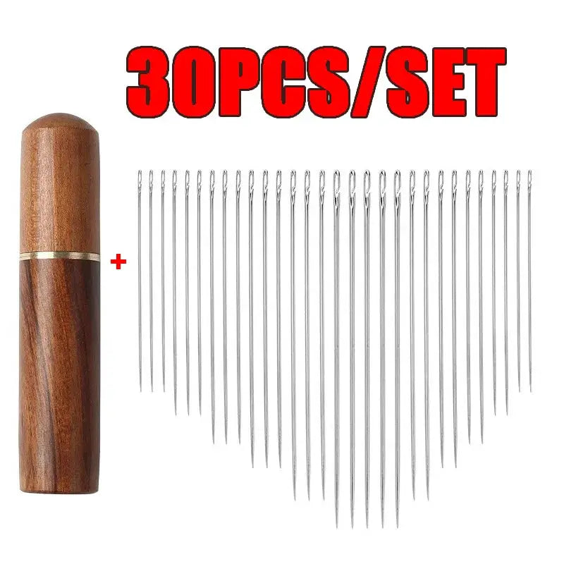 30pcs blind sewing needle set by Simples Market with stainless steel needles and wooden threader