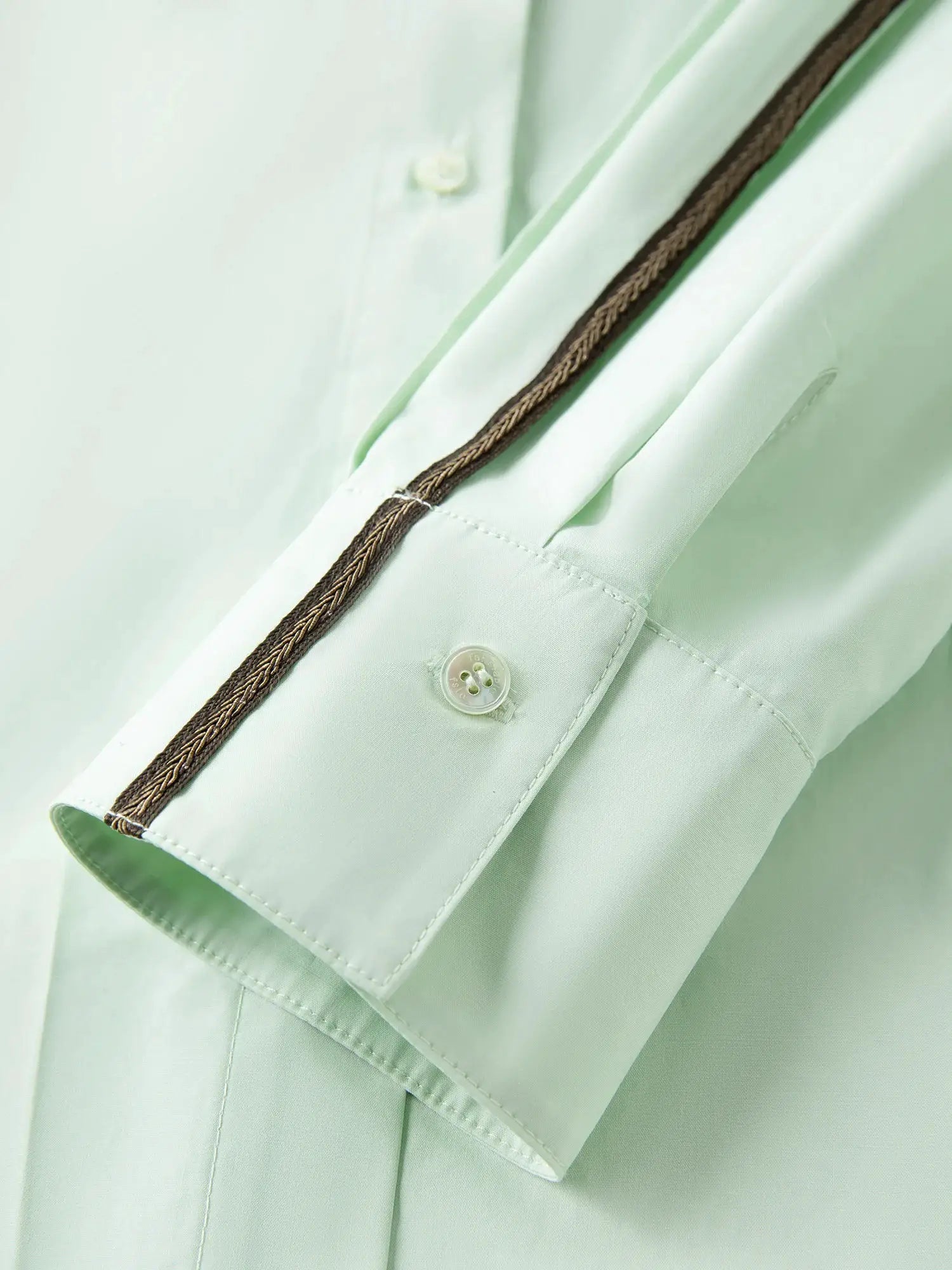 FSLE Premium Series women's cotton shirt with brown braided web strap, mint green, long sleeve oversized blouse