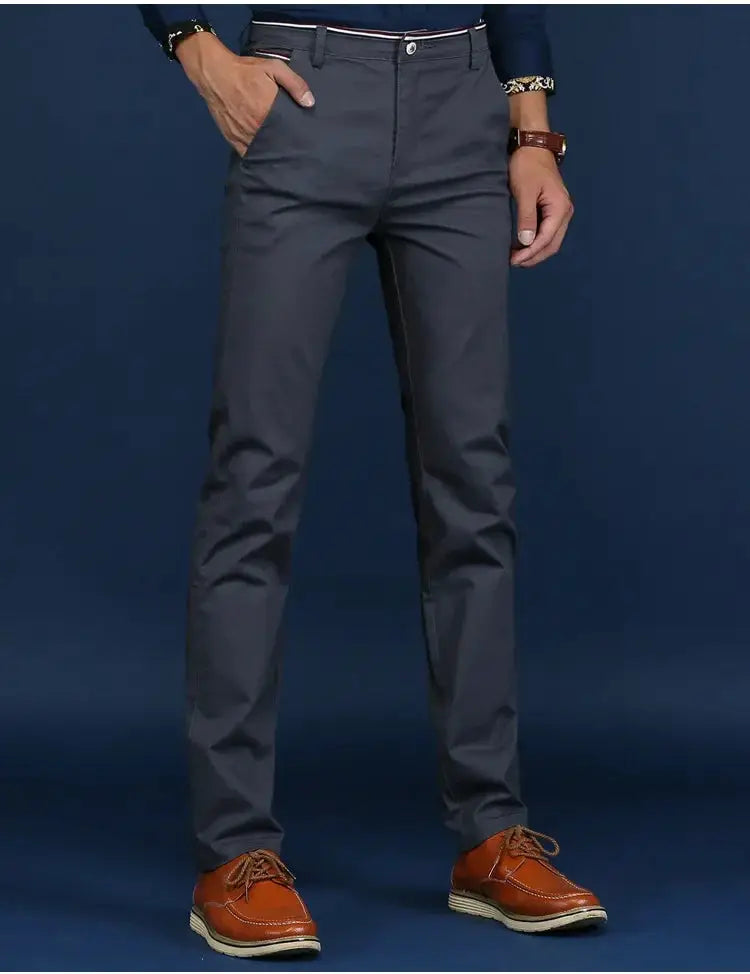 Men's slim-fit cotton office trousers in gray by Simples Market