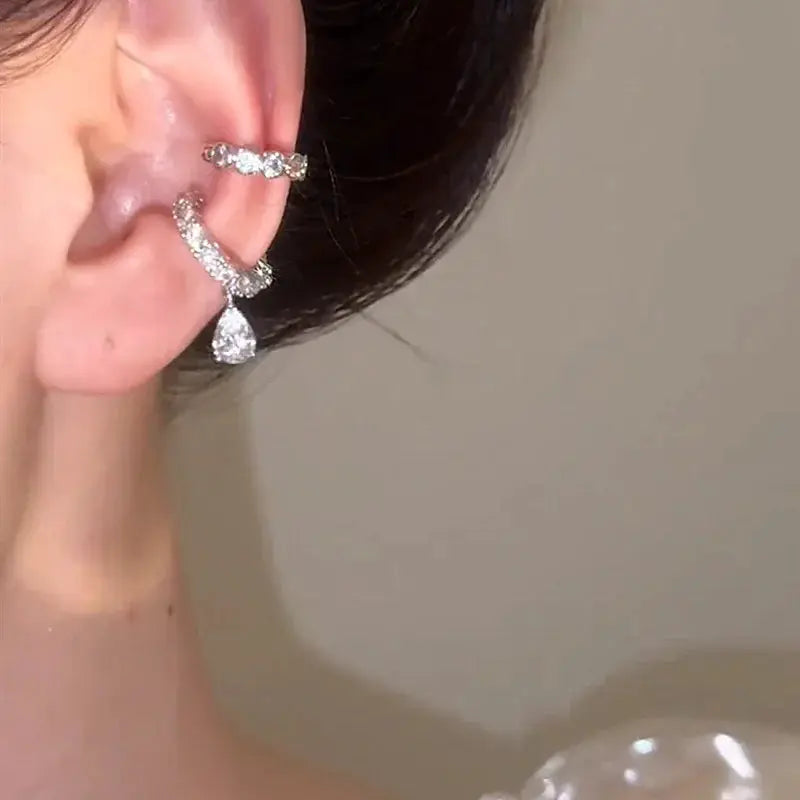 Silver Zirconia Pearl Clip On Earrings For Women Geometric Ear Cuff Without Piercing Fashion Jewelry Gift