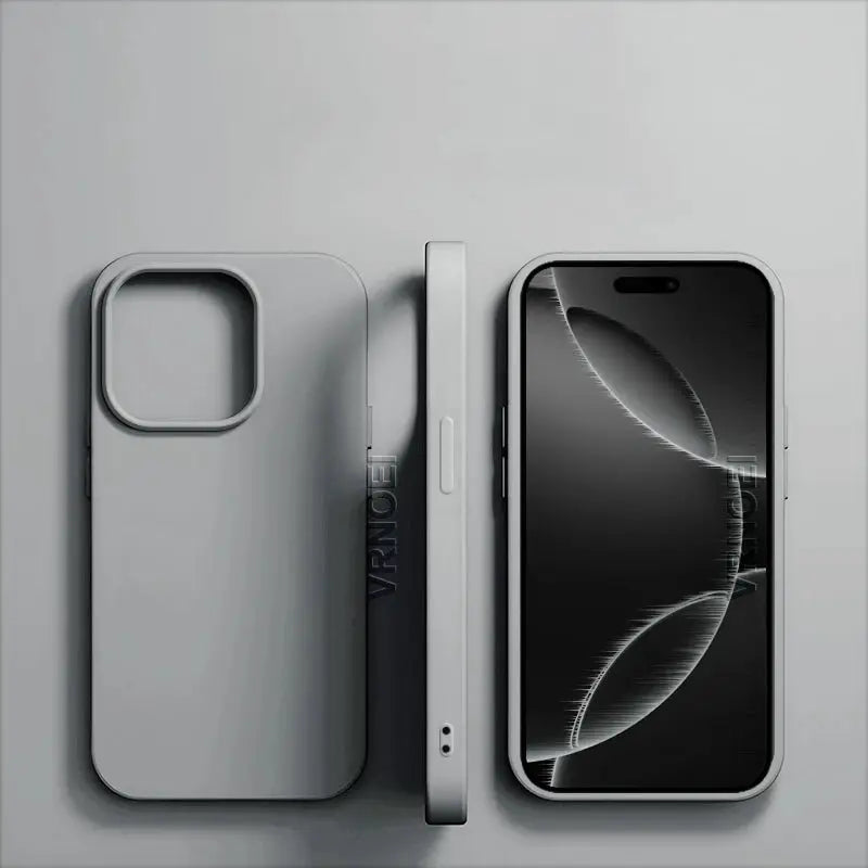Original liquid silicone iPhone case in gray; shockproof back cover for multiple Apple models