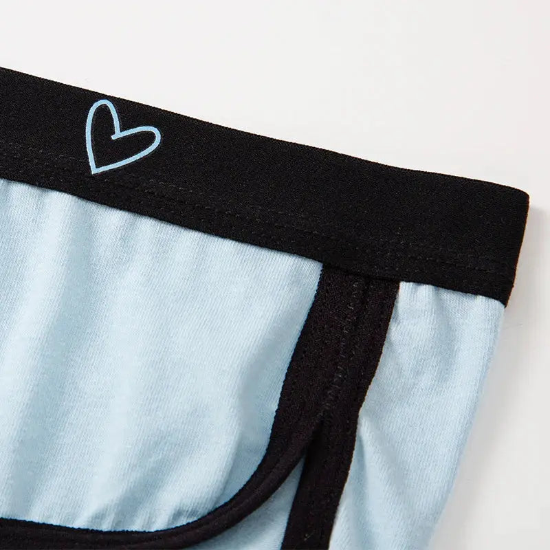 BANNIROU women's light-blue cotton briefs with black waistband and blue heart accent
