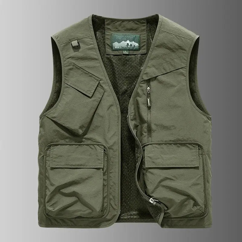 Simples Market men's fishing vest, olive green, multi-pocket sleeveless waistcoat for outdoors