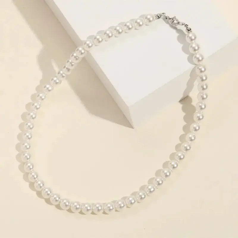 Mens Imitation Pearl Beaded Short Choker Necklace White Beaded Chain Jewelry For Men 2026 Fashion Accessory