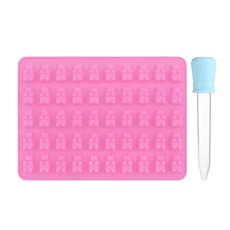 50 Cell Gummy Bear Silicone Mold With Dropper Candy Chocolate Fudge Ice Cubes Pastry Baking