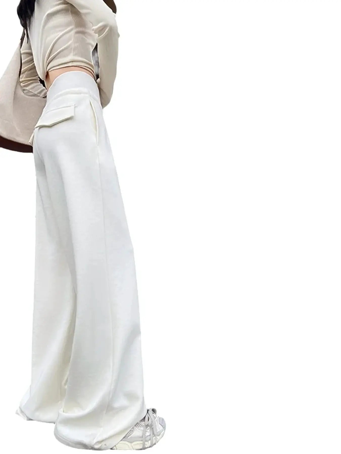 BrandFlex Womens Gray Sports High Waist Wide Leg Pants All Season Comfort Breathable Cotton Polyester Blend