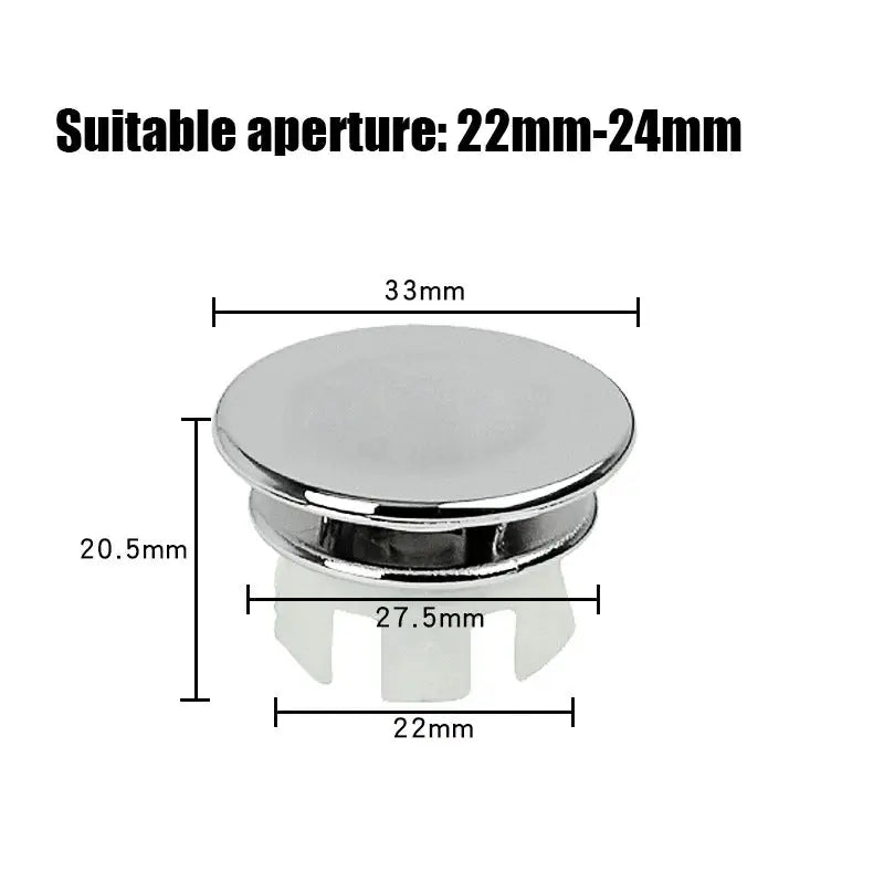 Overflow drain cover ring in chrome plastic for bathroom basin, fits 22–24mm holes
