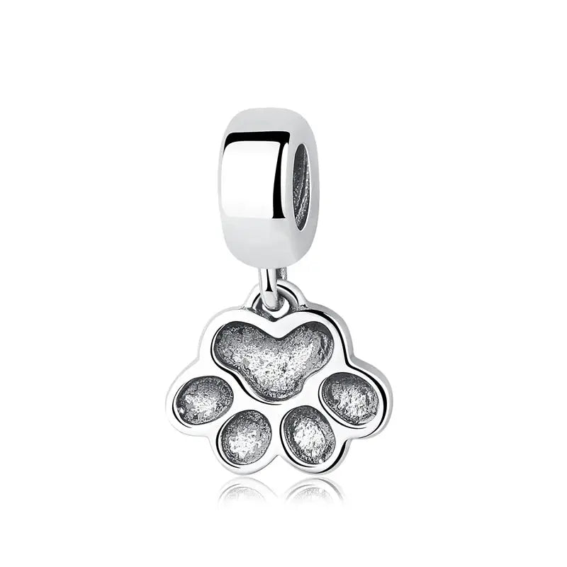 925 Sterling Silver Paw Print Charm Beads for Dogs and Cats Jewelry Pendant Fit for Bracelets Necklaces DIY Projects