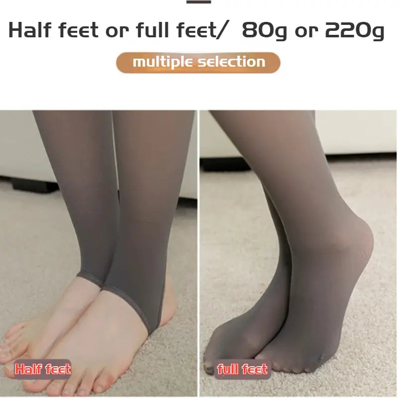 Simples Market grey fleece-thermal leggings for women, high-waist pantyhose with full-foot and half-foot views
