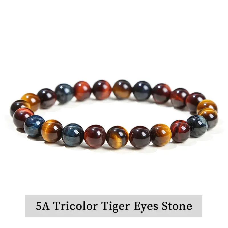 JD Natural Stone Beads Bracelet Amethyst Tiger Eye Crystal Quartz Agate Unisex Bangle Reiki Healing Jewelry Gift