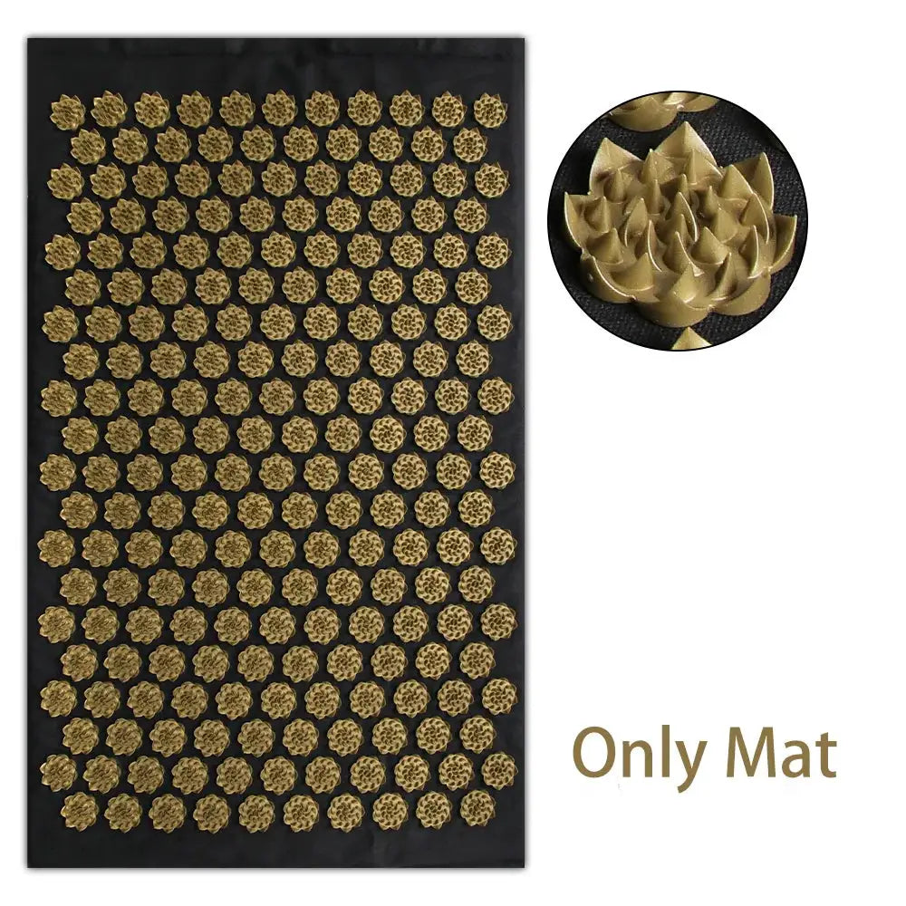 Simples Market acupressure mat with gold spike discs on black base; Kuznetsov's applicator style, mat only