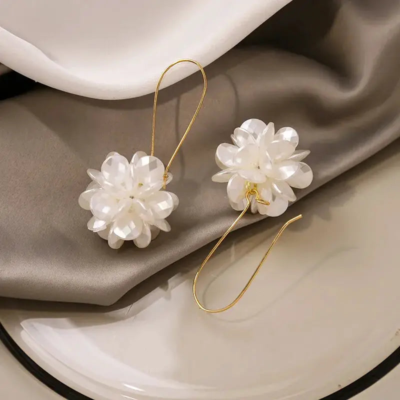 Two Piece Womens Fashion Trend DIY Pearl Petal Ball Drop Earrings Zinc Alloy Party Banquet Travel Holiday Gifts