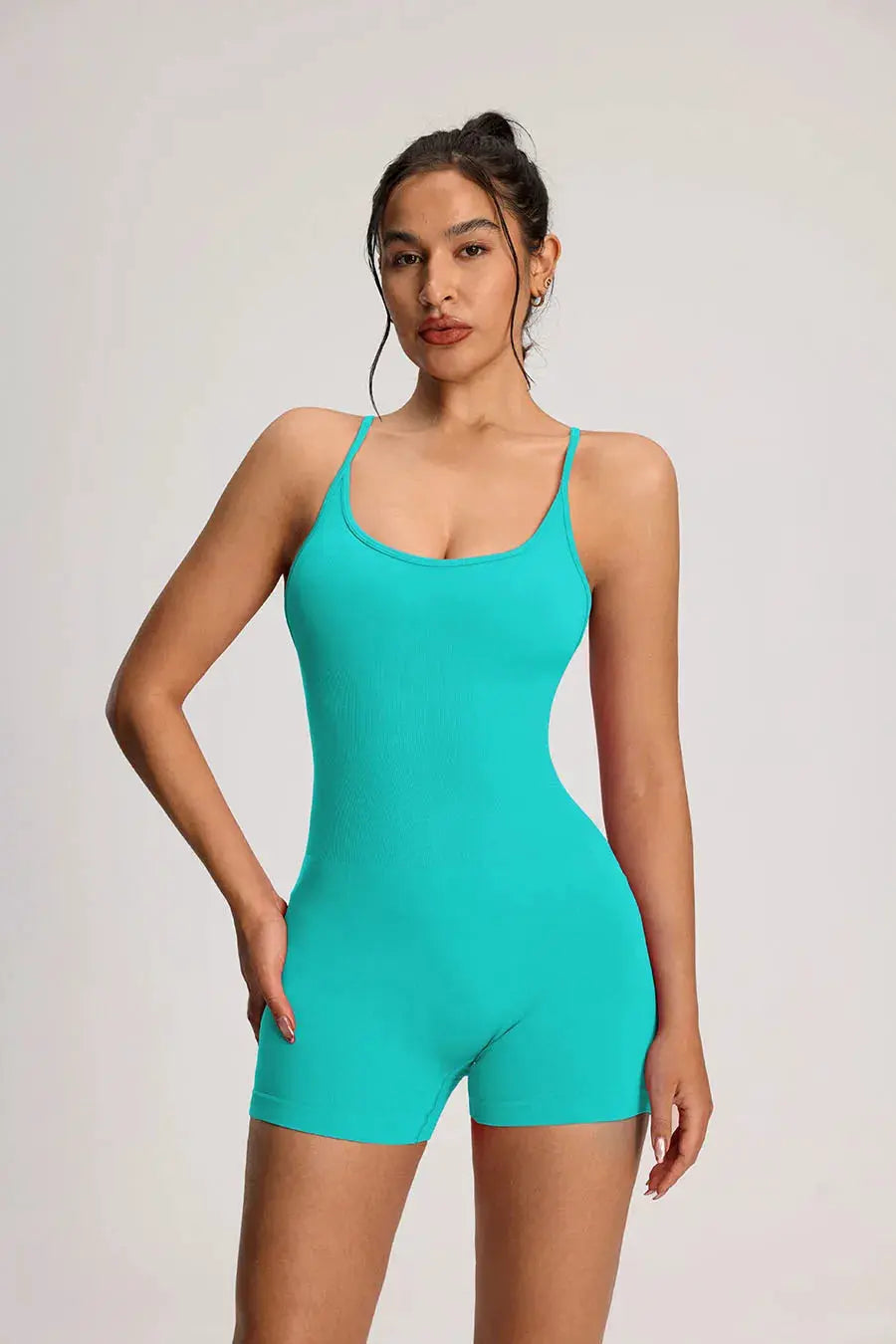 Simples Market backless turquoise women's bodysuit romper with spaghetti straps