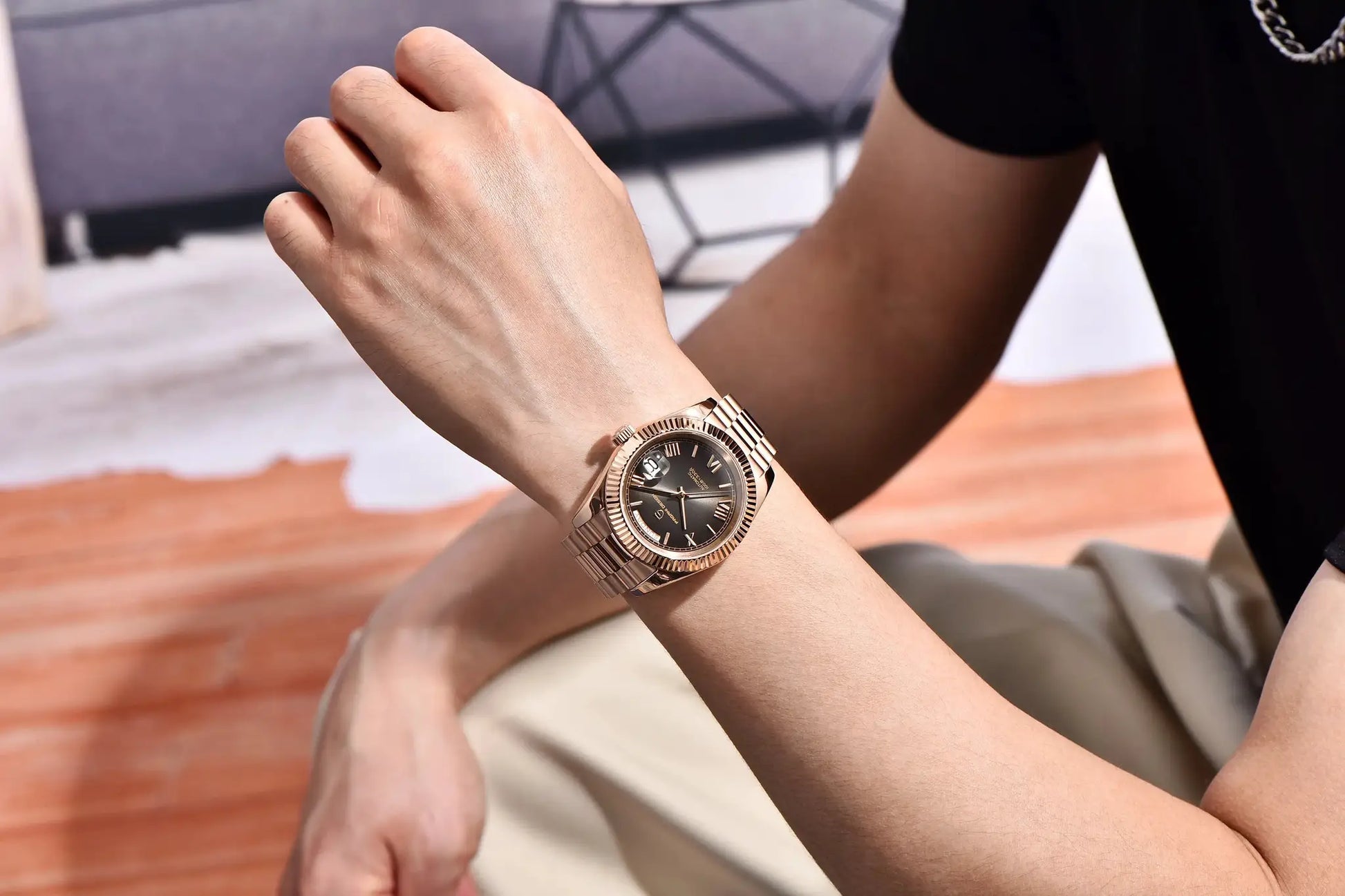 Pagani Design rose-gold DD40 automatic men's wristwatch, stainless steel