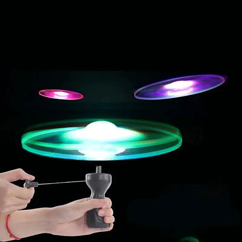 Kids Sports Pull Line Saucer Flying Toy With LED Lights For Outdoor Park And Beach Fun Rotating Disc