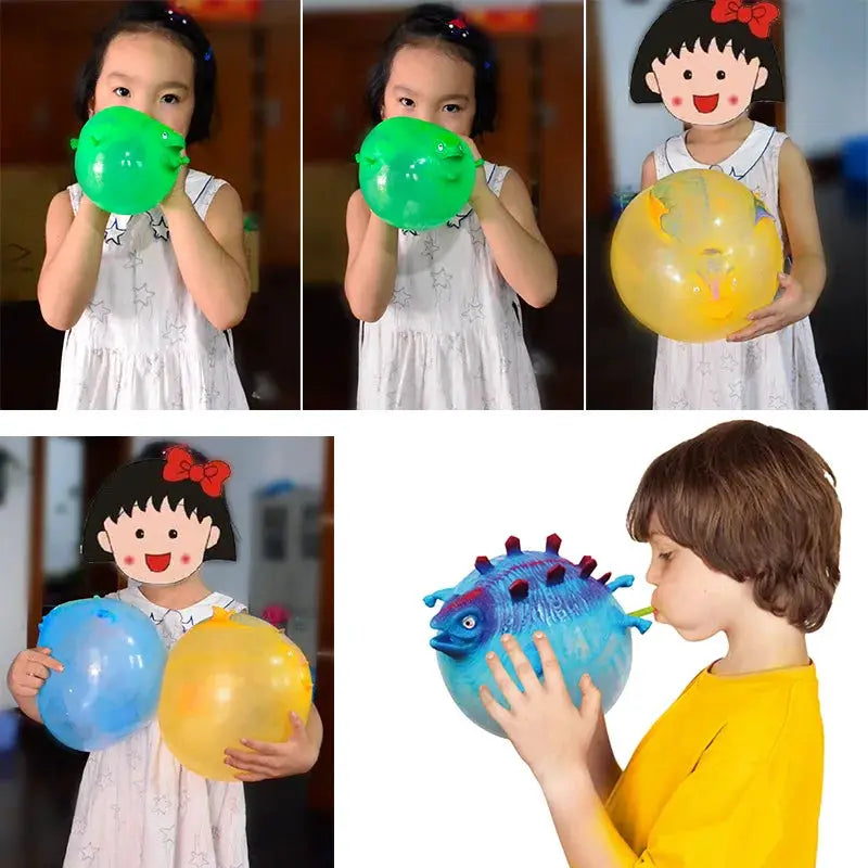 Set Of 3 Kids Dinosaur Inflatable Vent Balls Squeeze Fidget Toys Soft Balloons For Party Games And Gifts